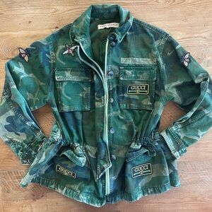 Free People Green Camouflage military embellished jacket